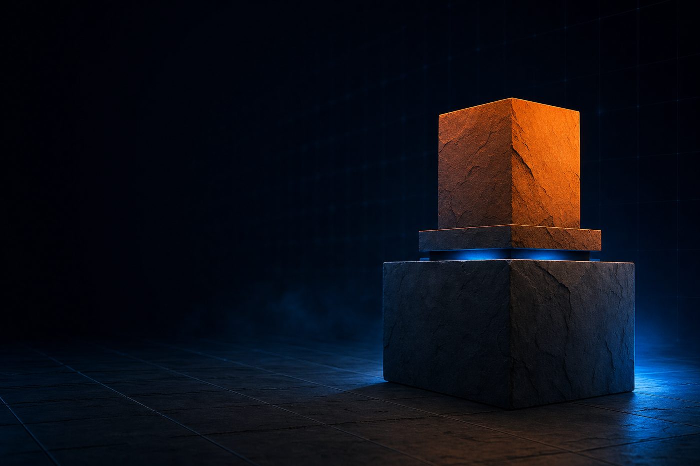 A large dim base block supporting a smaller elevated block that catches all the light