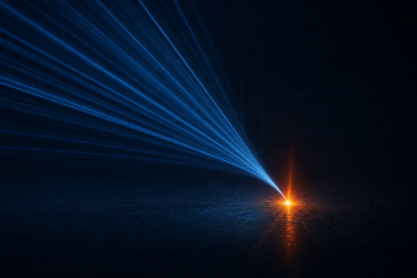 Many scattered light rays focused into a single concentrated point