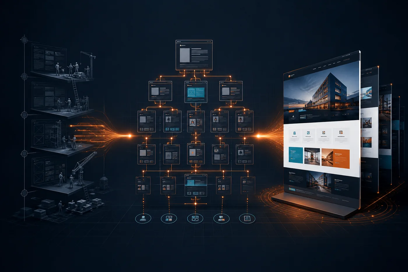 A stylized architectural blueprint of a website information architecture